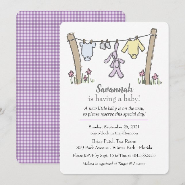 Invitación de Baby Shower neutra por sexo (Anverso / Reverso)