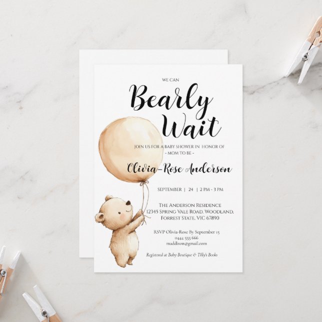 Invitación de Baby Shower Neutral 'Apenas Podemos  (Anverso/Reverso In Situ)