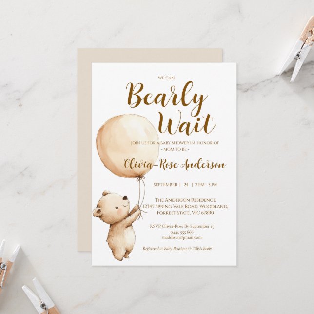 Invitación de Baby Shower Neutral 'Apenas Podemos  (Anverso/Reverso In Situ)