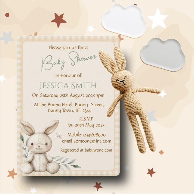 Invitación de Baby Shower Neutral Boho Bunny (Subido por el creador)