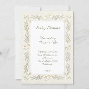 Invitación de baby shower neutral con sonajero