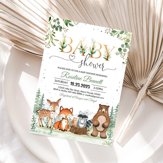 Invitación de Baby Shower Neutral de Bosque (Subido por el creador)