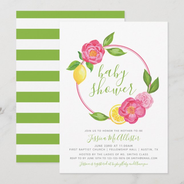 Invitación de Baby Shower neutral de género limón  (Anverso / Reverso)