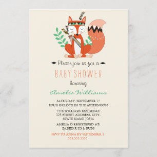 Invitación de baby shower neutral zorro del bosque