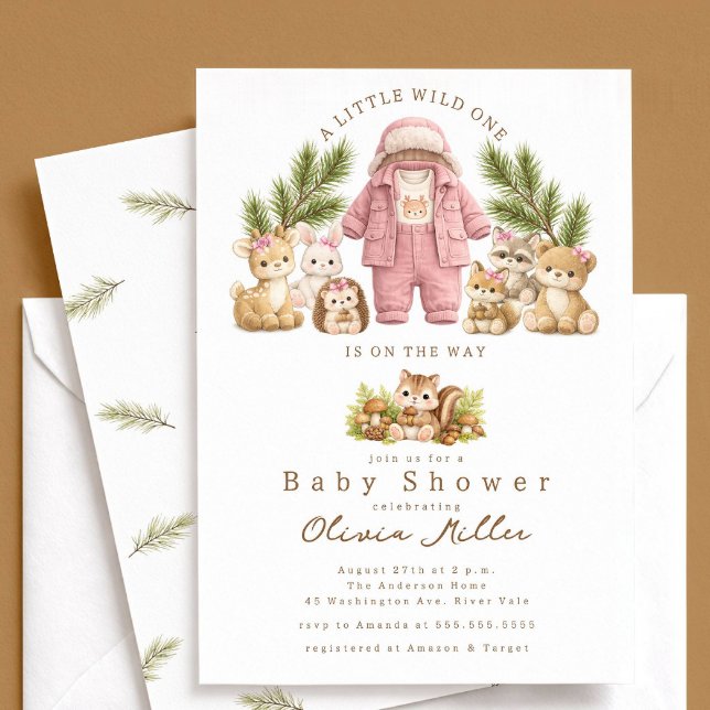Invitación de Baby Shower Niña Bosque Rosa (Subido por el creador)