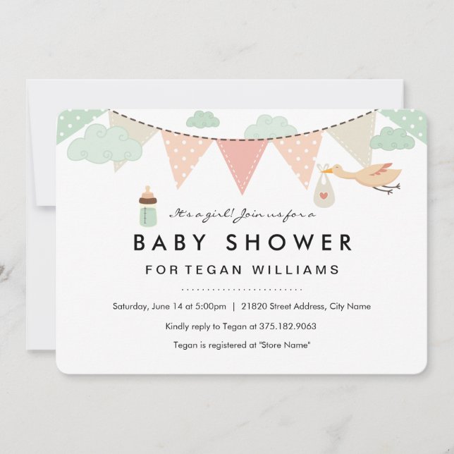 Invitación de Baby Shower | Niña Bunting (Anverso)