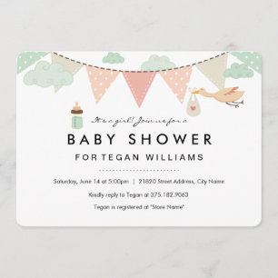 Invitación de Baby Shower Niña Bunting
