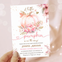 Invitación de Baby Shower Niña Calabacita Rosa Flo