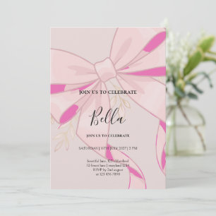 Invitación de Baby Shower Niña con Lazo Rosa