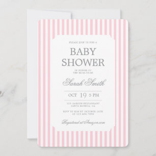 Invitación de baby shower niña con rayas rosadas