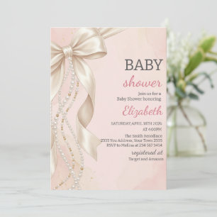 Invitación de Baby Shower Niña Coquette Bow Pearl