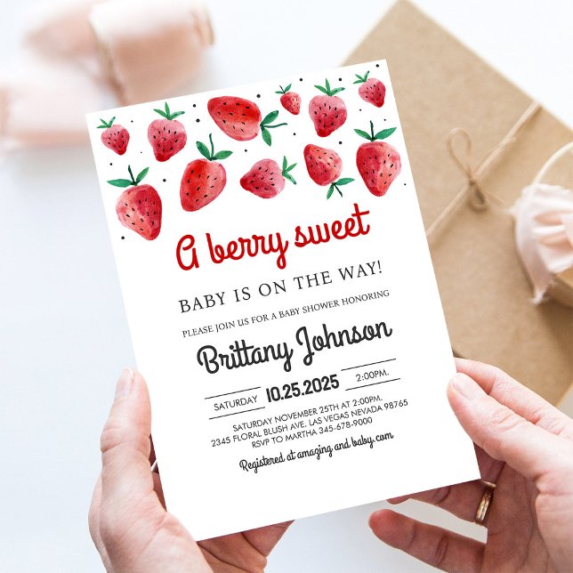 Invitación de Baby Shower Niña Fresa Dulce (Subido por el creador)