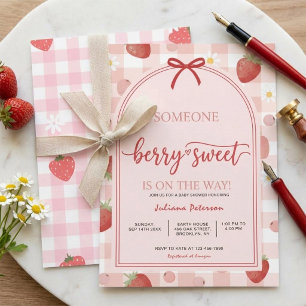 Invitación de Baby Shower Niña Fresa Dulce como un