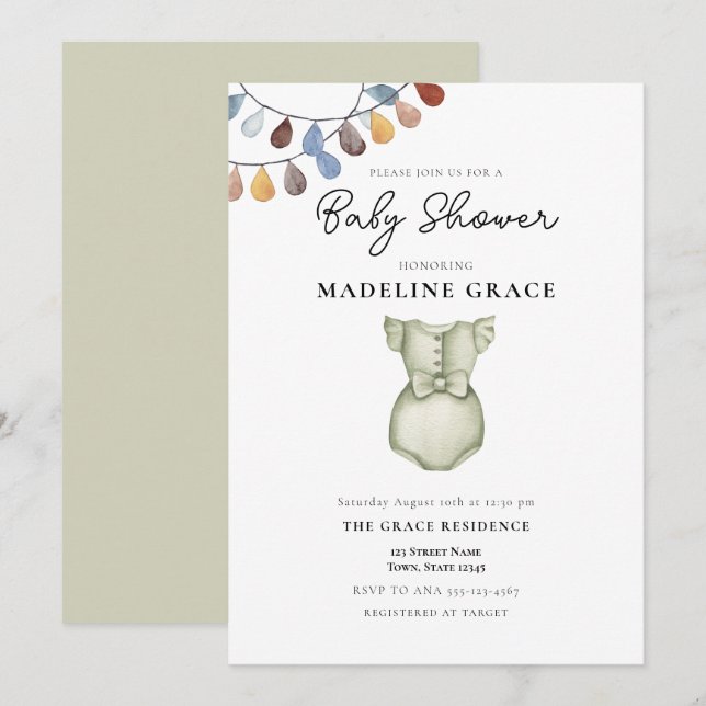 Invitación de Baby Shower Niña Ropa Boho Lindo (Anverso / Reverso)