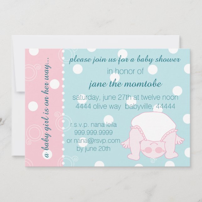 Invitación de Baby Shower Niña Rosa Azul (Anverso)