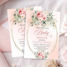 Invitación de Baby Shower Niña Rosas Tono Rosa Dor