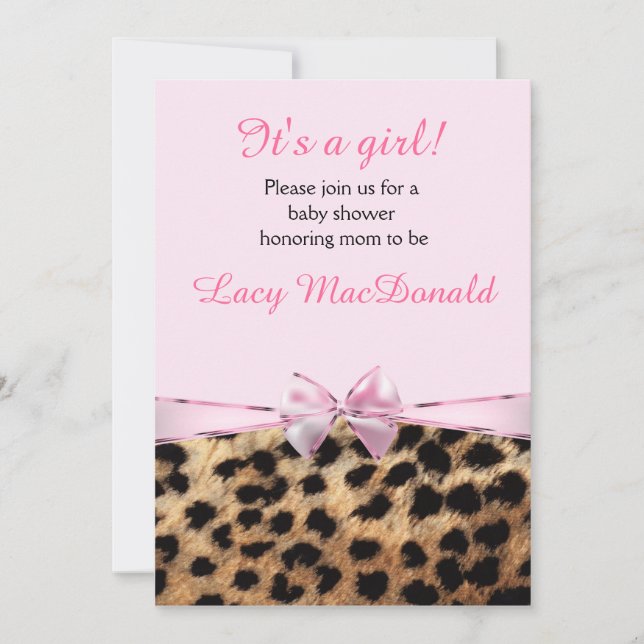 Invitación de Baby Shower Niñas Arco Rosa Leopardo (Anverso)