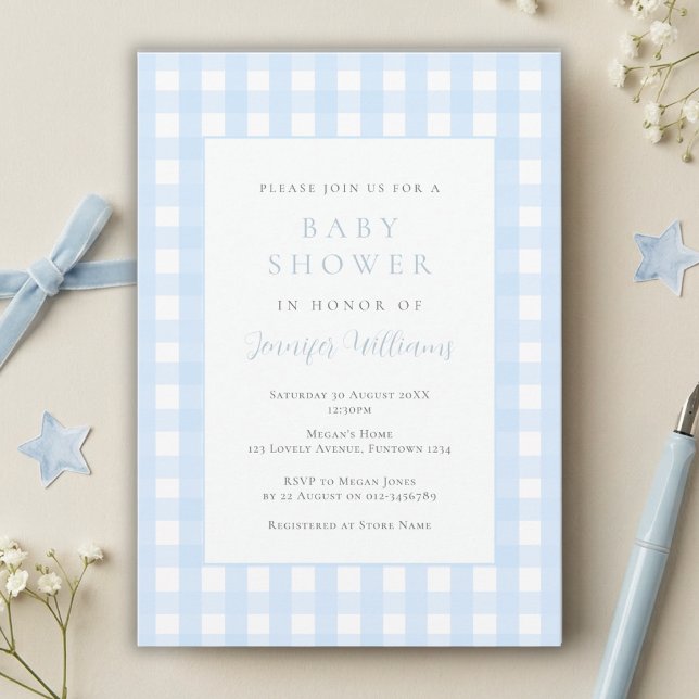 Invitación de Baby Shower Niño Azul Gingham (Subido por el creador)