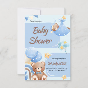 Invitación de Baby Shower Niño Azul Niño Oso Boho