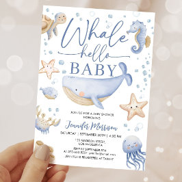 Invitación de Baby Shower Niño Ballena Bebé Azul O