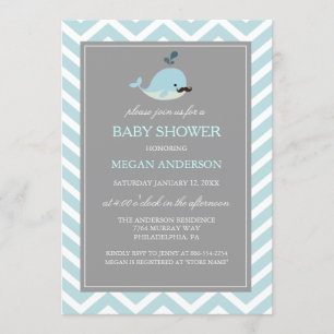 Invitación de Baby Shower Niño Ballena Bigote Azul
