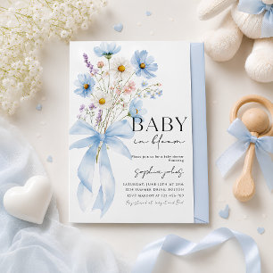 Invitación de Baby Shower Niño Bebé en Flor con La