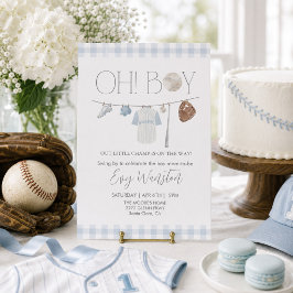 invitación de baby shower niño béisbol azul claro