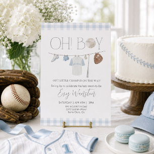 invitación de baby shower niño béisbol azul claro 