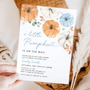 Invitación de Baby Shower Niño Calabaza Azul Peque