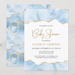 Invitación de Baby Shower Niño con Brillo de Oro y
