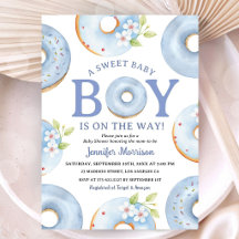 Invitación de Baby Shower Niño con Donuts a Cuadro