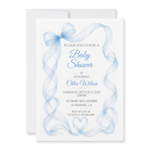 Invitación de Baby Shower Niño con Lazo Azul y Cor