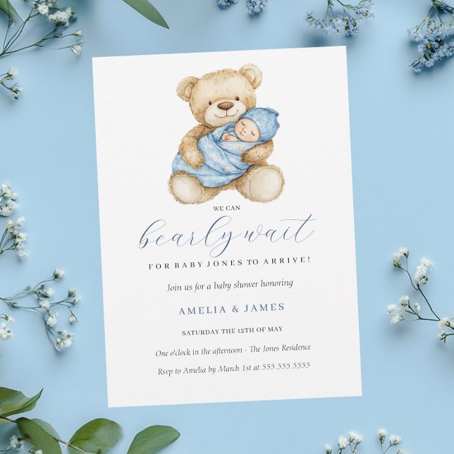 Invitación de Baby Shower Niño con Oso de Peluche  (Subido por el creador)