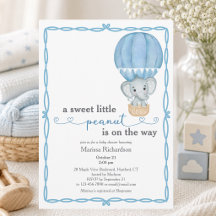 Invitación de Baby Shower Niño Elefante Azul