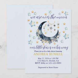 Invitación de Baby Shower Niño Estrellas Luna Azul