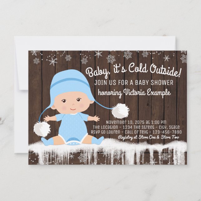 Invitación de Baby Shower Niño Frio Fuera (Anverso)