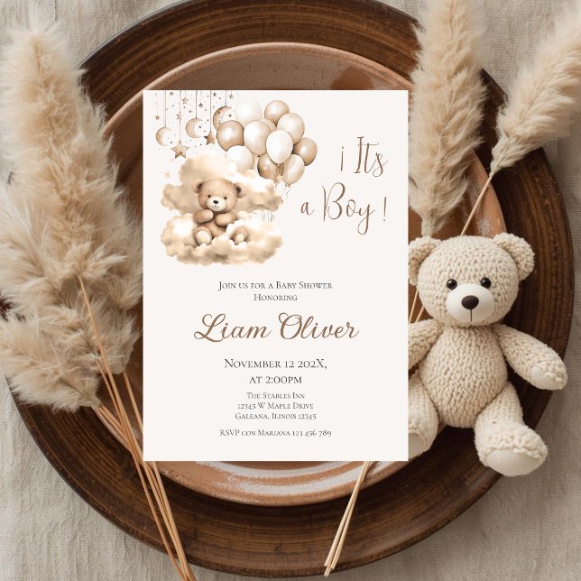 invitación de baby shower niño oso (Subido por el creador)