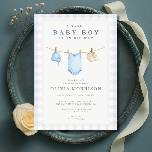 Invitación de Baby Shower Niño Ropa Azul (Subido por el creador)