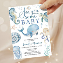Invitación de Baby Shower Niño Sea You Soon 