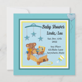 Invitación de Baby Shower niño Teddy Bear Azul
