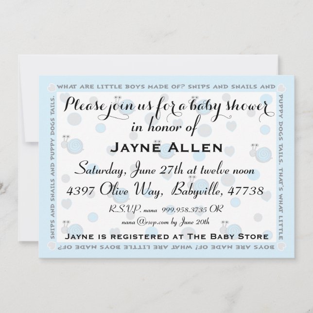 Invitación de Baby Shower "Nips y caracoles" (Anverso)