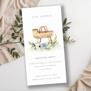 Invitación de Baby Shower Nursery Blue Floral Bass