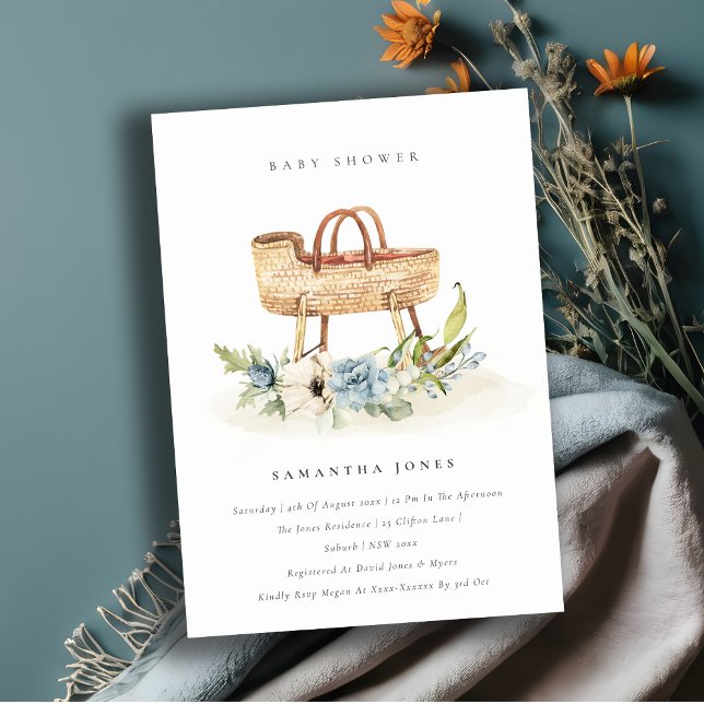 Invitación de Baby Shower Nursery Blue Floral Bass (Subido por el creador)