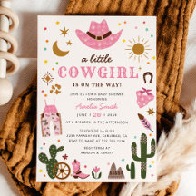 Invitación de Baby Shower Occidental Rosa Little C