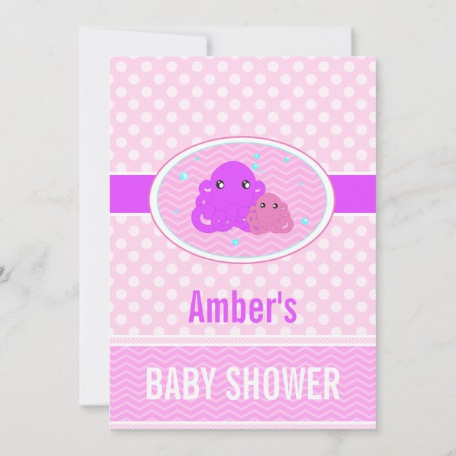 Invitación de Baby Shower Octopus rosa (Reverso)