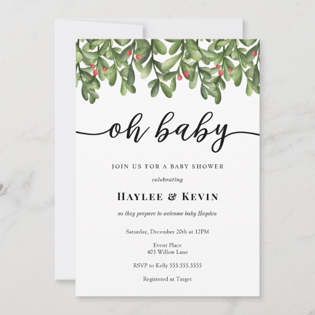 Invitación de Baby Shower "Oh Baby" a Winter Green (Anverso)