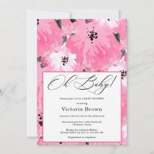 Invitación de Baby Shower Oh Baby Floral Rosa