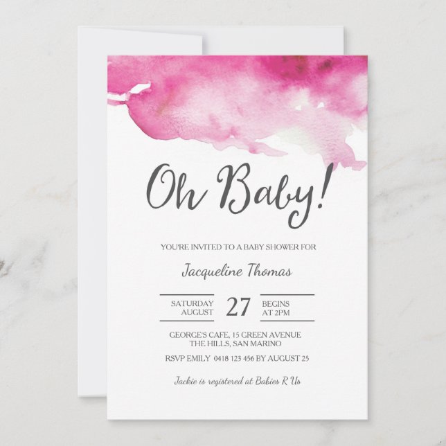 Invitación de Baby Shower | Oh Baby Pink (Anverso)