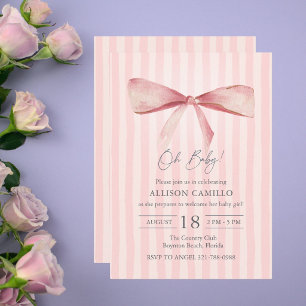 Invitación de Baby Shower Oh Baby Pink Stripe Coqu