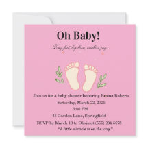 Invitación de Baby Shower Oh Baby Pink Tiny Feet G
